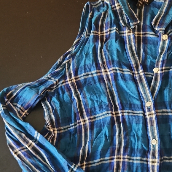 Express Blue Plaid Button Down Shirt - Picture 3 of 10